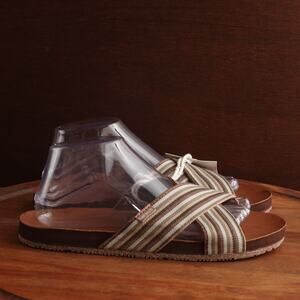 Feelgoodz Sandals WMS SZ 9 Brown Zensole Cascades Stripe Slide Comfort Shoes NWT